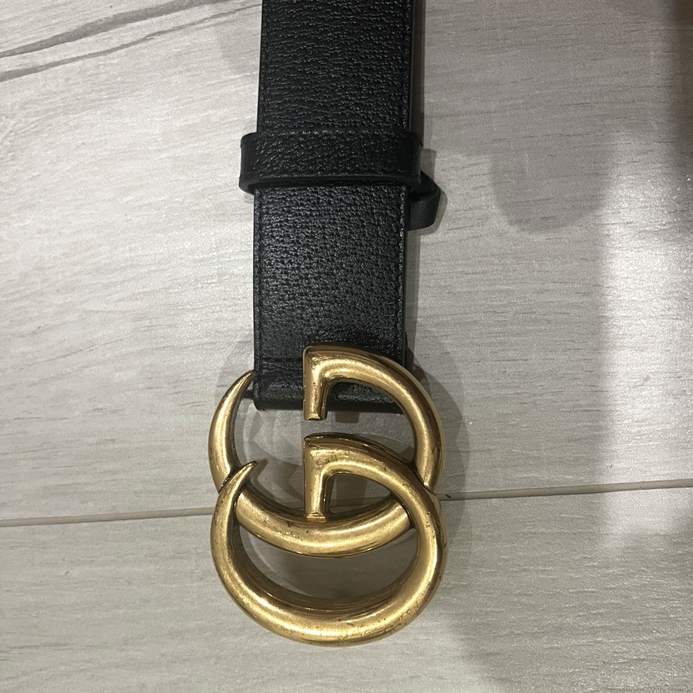 Black Gucci Leather Belt with Double G Buckle Size 70
